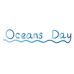 Lettering Oceans Day with wave symbol in letter.