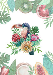 Tropical illustration
Tropical flowers 
Tropical  bird
