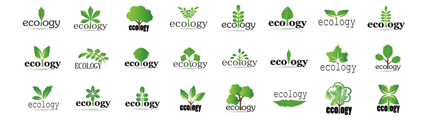 Collection Of Eco And Organic Logo Set - Isolated On White Background - Vector. Eco And Organic Logo Useful For Leaf Icon, Ecology Logo, Eco Symbol And Template Design. Ecology Tree Icons