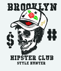 Rock music cap skull print embroidery graphic design vector art