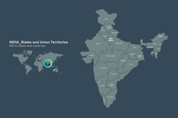 india map vector. a map of India's regional division with its name on it.