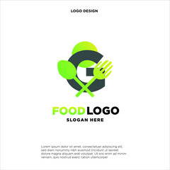 Restaurant Logo Template, Spoon + Fork + Letter G, Company Name Initial Logo Design