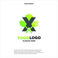 Restaurant Logo Template, Spoon + Fork + Letter X, Company Name Initial Logo Design