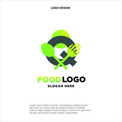 Restaurant Logo Template, Spoon + Fork + Letter Q, Company Name Initial Logo Design