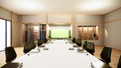 Office business - beautiful japanroom meeting room and conference table, modern style. 3D rendering