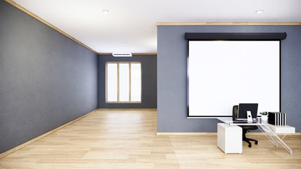 Empty gray Conference room interior with wood floor on white wall background - empty room business room interior. 3d rendering
