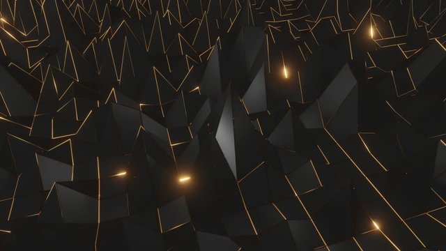 Black and Gold Geometric Background. 3D Render Video Animation.