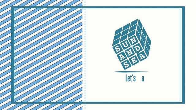 sun and sea written on blue rubik cube placed above words lets play creating a shadow and striped layer dividing frame
