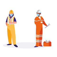 industrial workers men working with face mask