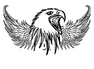 Tattoo tribal Hand drawing winged eagle print embroidery graphic design vector art