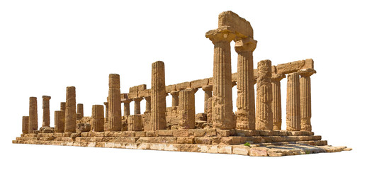 Temple of Juno in Agrigento on white background