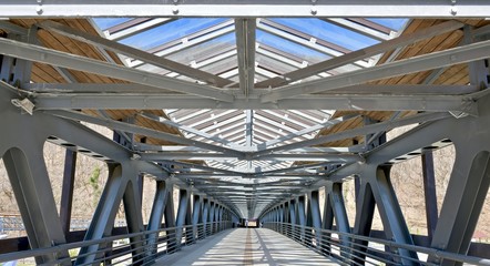 metal bridge structure with a glass roof
