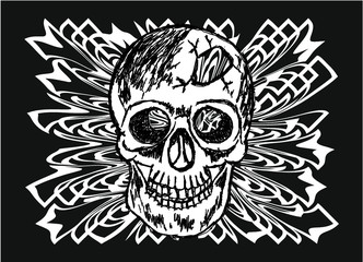 Tattoo tribal Hand drawing winged skull print embroidery graphic design vector art