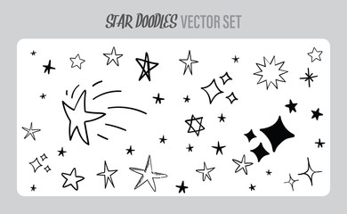 Star doodles set. Hand drawn stars. Vector collection