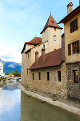 Fototapeta na wymiar The Palais de l'Ile on the Annecy old town, France. The Palace, often described as a 