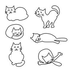 
Illustrations of different cat poses. Contour raster