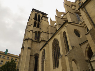 The Lyon Cathedral (Cathedrale Saint-Jean-Baptiste de Lyon), France. This roman Catholic church is dedicated to Saint John the Baptist. Details of the Gothic cathedral.