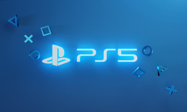 Playstation 5 Logo Glow on Blue Background