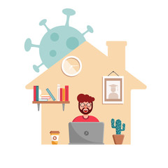 A man work from home with laptop during pandemic coronavirus