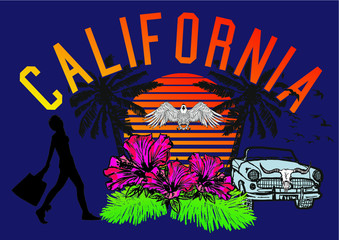 Californian Shopping Bag Woman Print Embroidery Graphic Design Vector Art