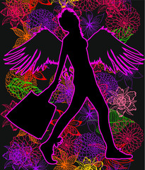 Shopping woman with shopping bags print embroidery graphic design vector art