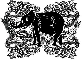 Obraz premium Asian elephants print embroidery graphic design vector art