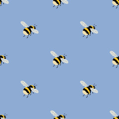 Cute Bumblebee. Colored Seamless Vector Patterns