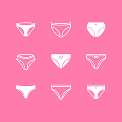 Set of Panties icon flat design. Womans underwear symbol isolated. Vector illustration