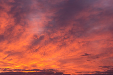 Dramatic sunrise, sunset pink violet orange sky with clouds background texture	
