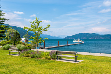 View at Mountain Lake with Blue Sky in British Columbia, Canada.