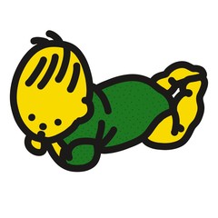 緑色の服をきたうつ伏せの赤ちゃんのイラスト