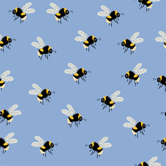 Cute Bumblebee. Colored Seamless Vector Patterns