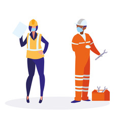 Industrial workers couple working with face mask