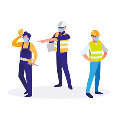 industrial workers men working with face mask