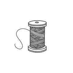The concept of sewing. A spool of thread. Vector illustration of a drawn isolated sketch. Doodle style, flat design.