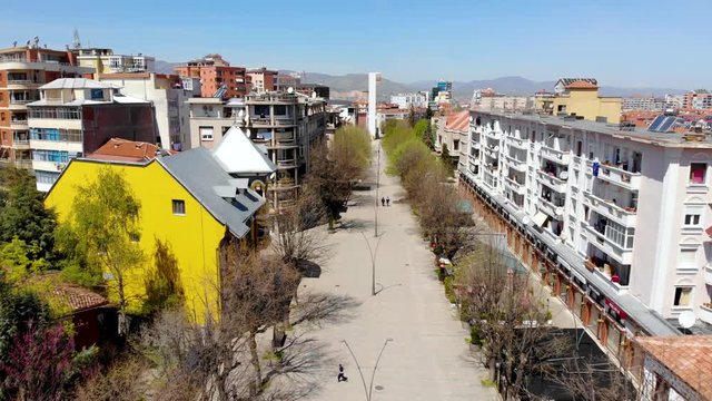 Empty street on curfew measures from stopping Coronavirus pandemic outbreak in small Balkan city of Korca