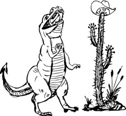 skateboarding dinosaur trex embroidery graphic design vector art in the desert