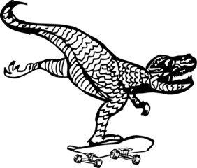skateboarding dinosaur trex embroidery graphic design vector art in the desert