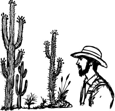desert cactus embroidery graphic design vector art