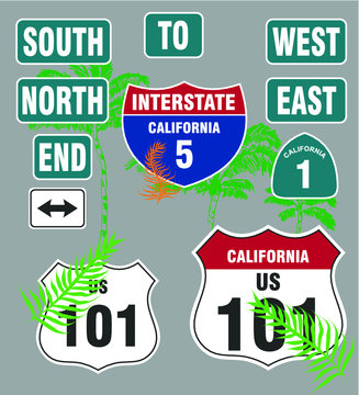 California Route 101
  road signs embroidery graphic design vector art