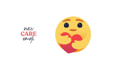 I care. New social media emoticon reaction. Hugging a heart, symbol of care and support.