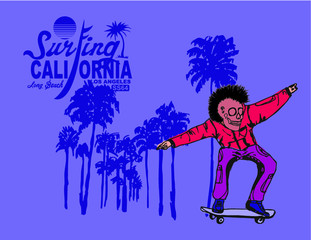Palm beach skeleton skateboard College sports embroidery graphic design vector art