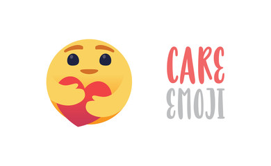 I care. New social media emoticon reaction. Hugging a heart, symbol of care and support.