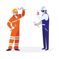 industrial workers men working with face mask