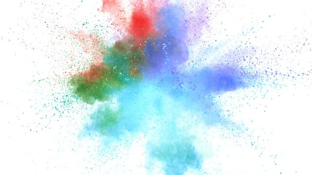 Colorful powder exploding on white background. Shot with high speed cinematic camera, super slow motion at 1000 fps.