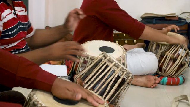 Closeup Of Beginner Tabla Players Learning To Play Music.