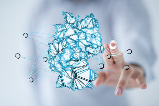 Abstract of germany map network, internet and global connection concept, Wire Frame 3D mesh polygonal network line, design sphere, dot and structure.