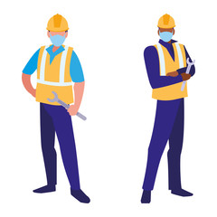 industrial workers men working with face mask