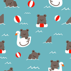 Bear in the ocean summer theme seamless pattern