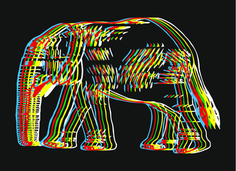 Asian elephant print embroidery graphic design vector art